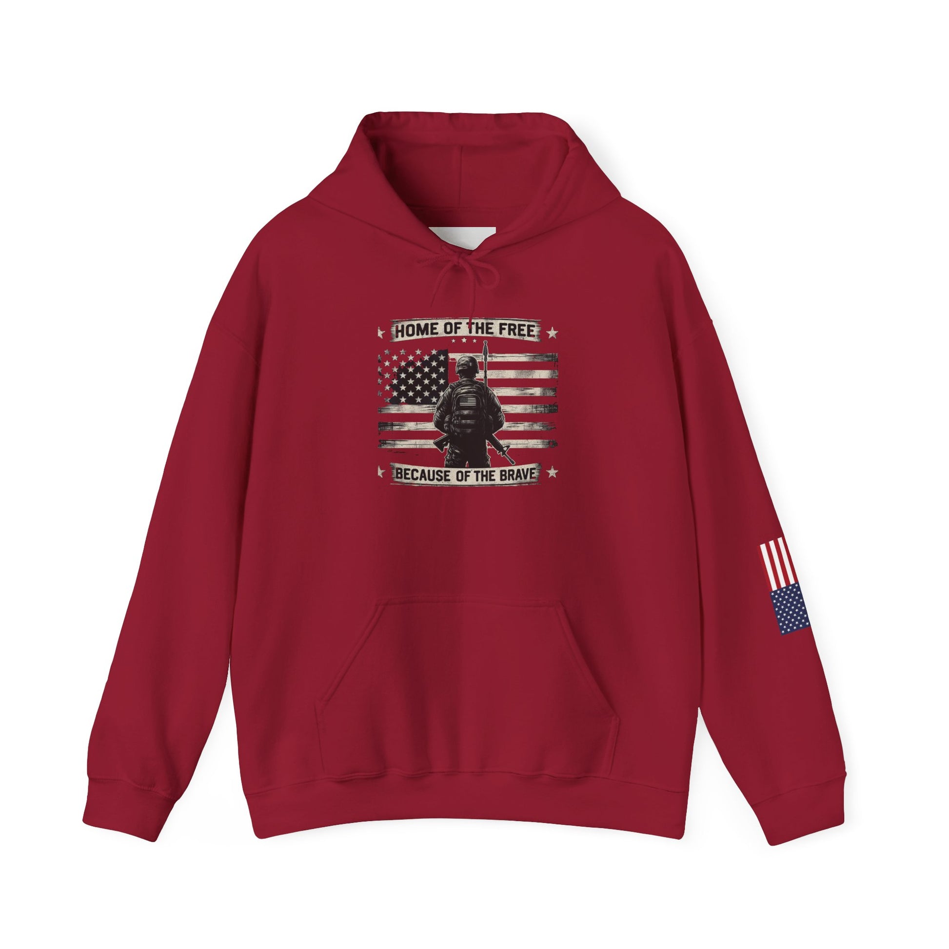 American Flag Military Hoodie Sweatshirt, Patriotic Soldier Gift, Veteran Apparel, Home Of The Free, Unisex Pullover, Patriotic Hooded