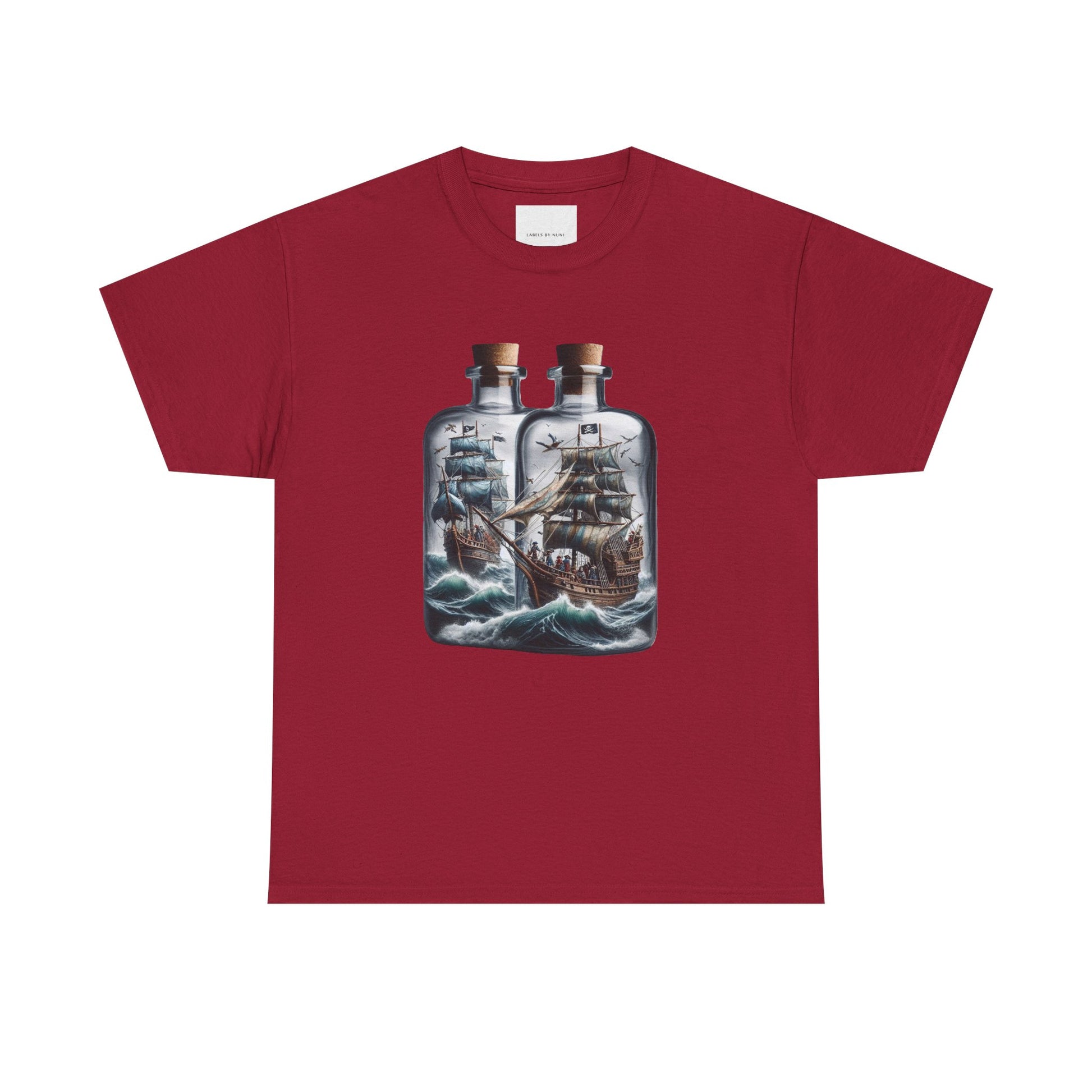 Nautical Tee with Ships in Bottles Design
