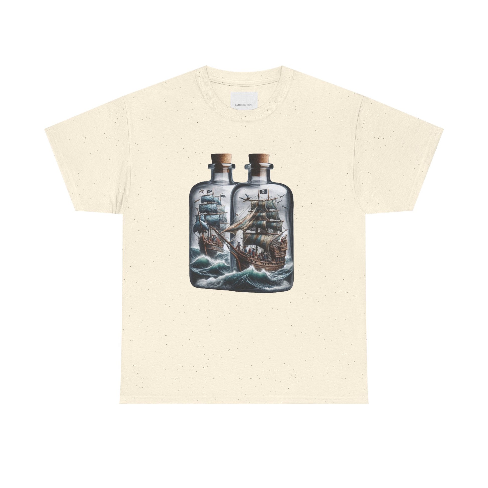 Nautical Tee with Ships in Bottles Design