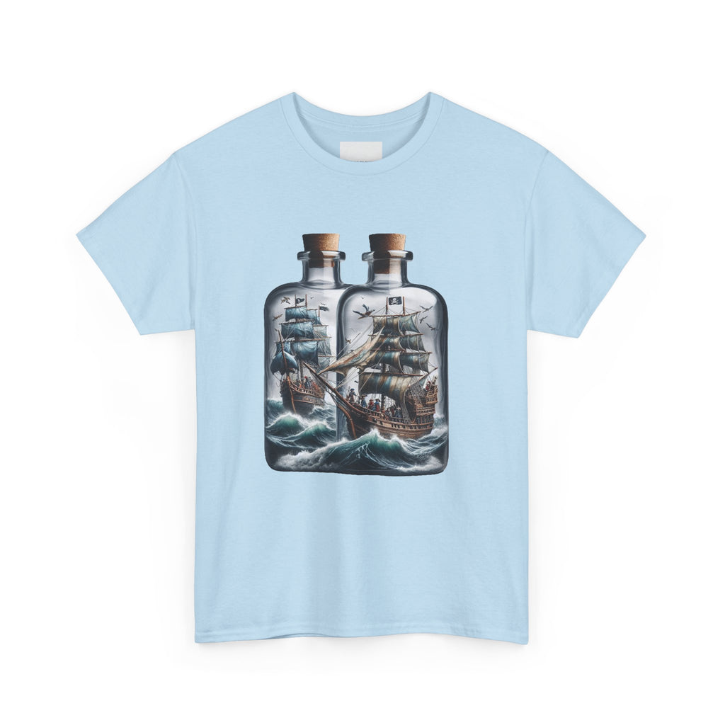 Nautical Tee with Ships in Bottles Design