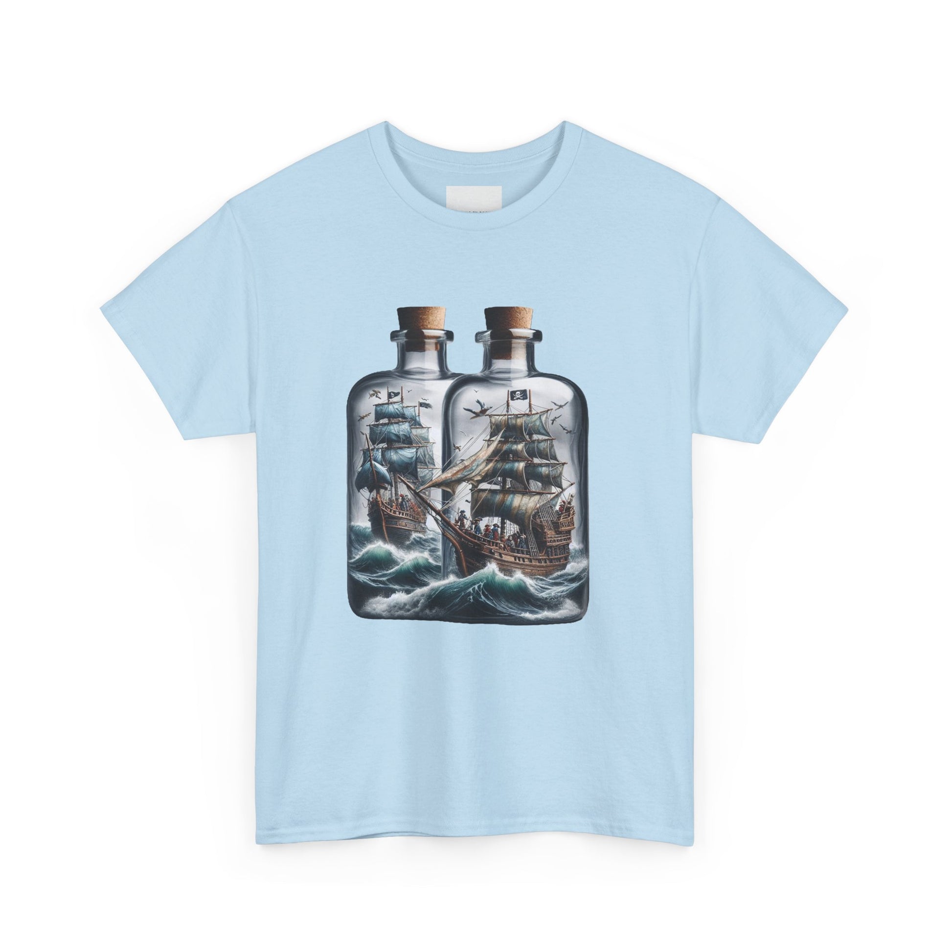 Nautical Tee with Ships in Bottles Design