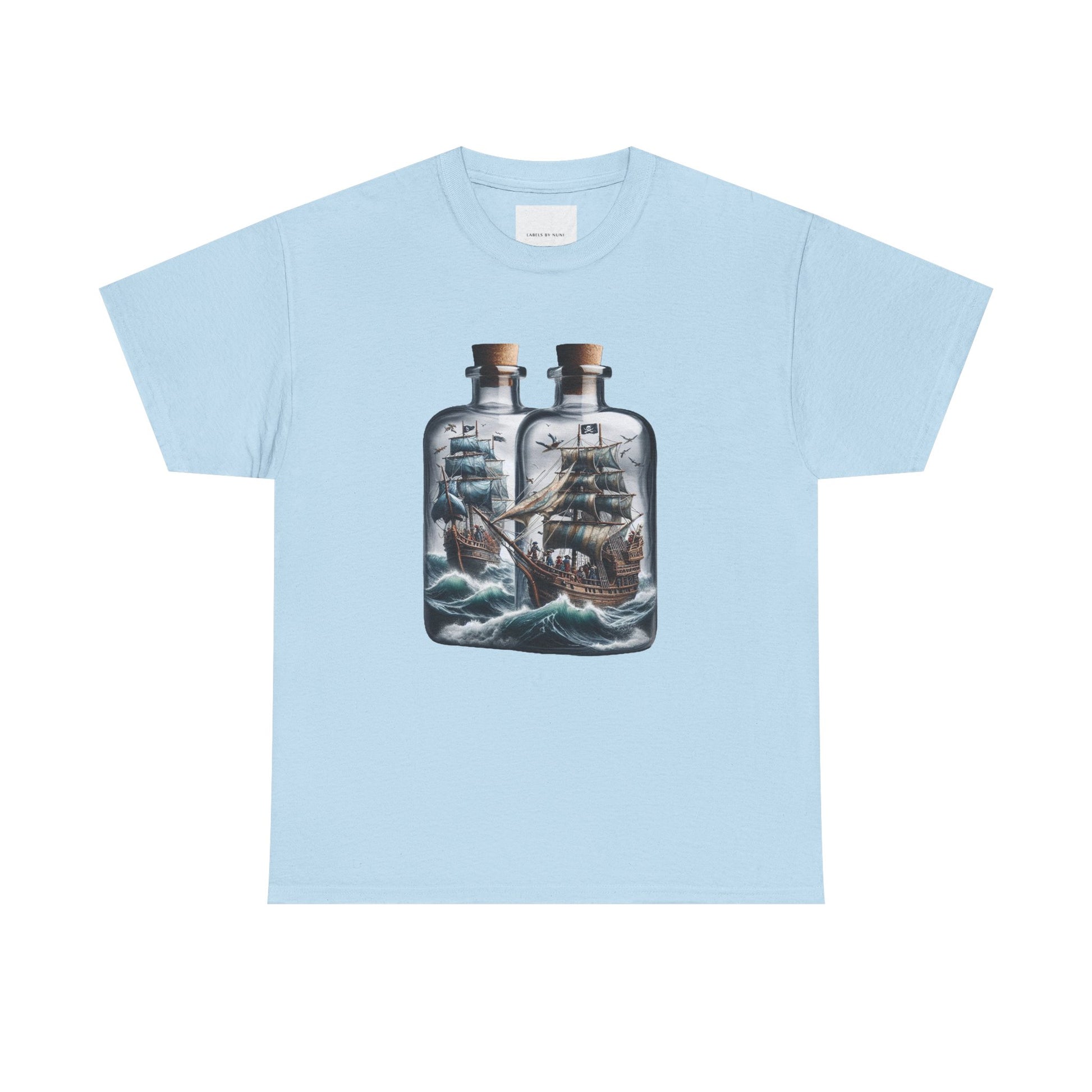 Nautical Tee with Ships in Bottles Design