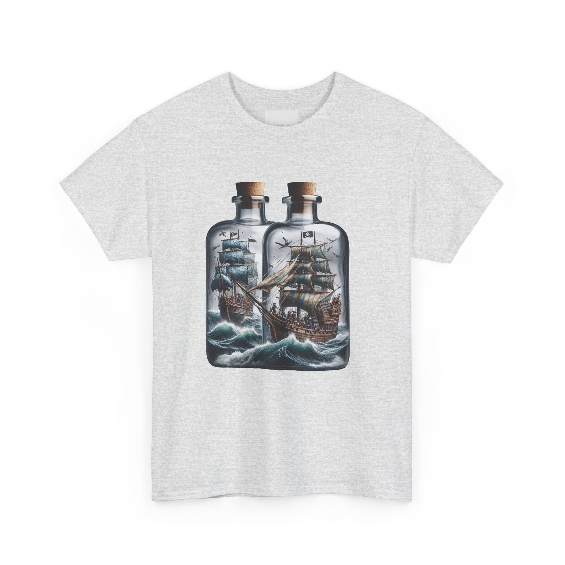 Nautical Tee with Ships in Bottles Design