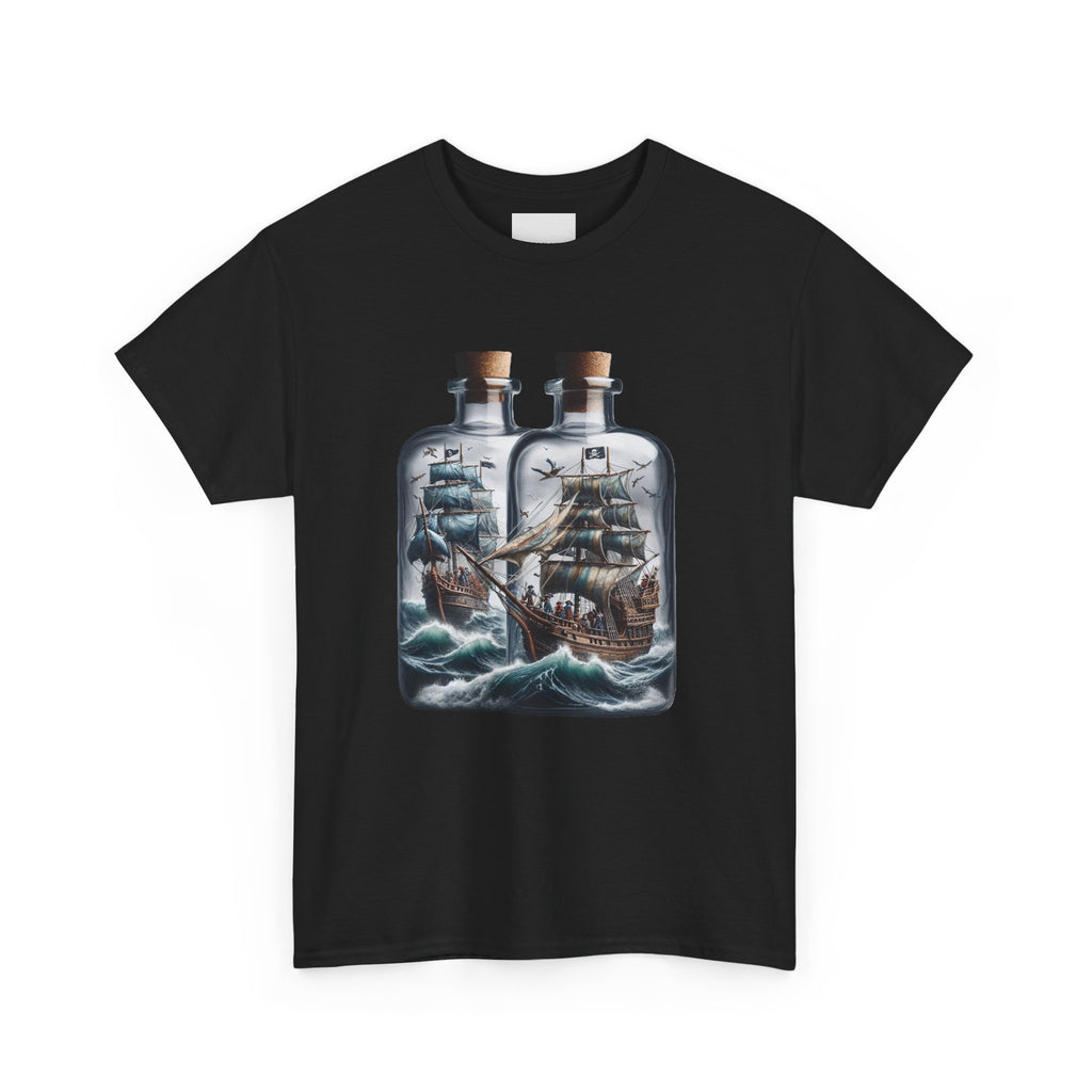 Nautical Tee with Ships in Bottles Design