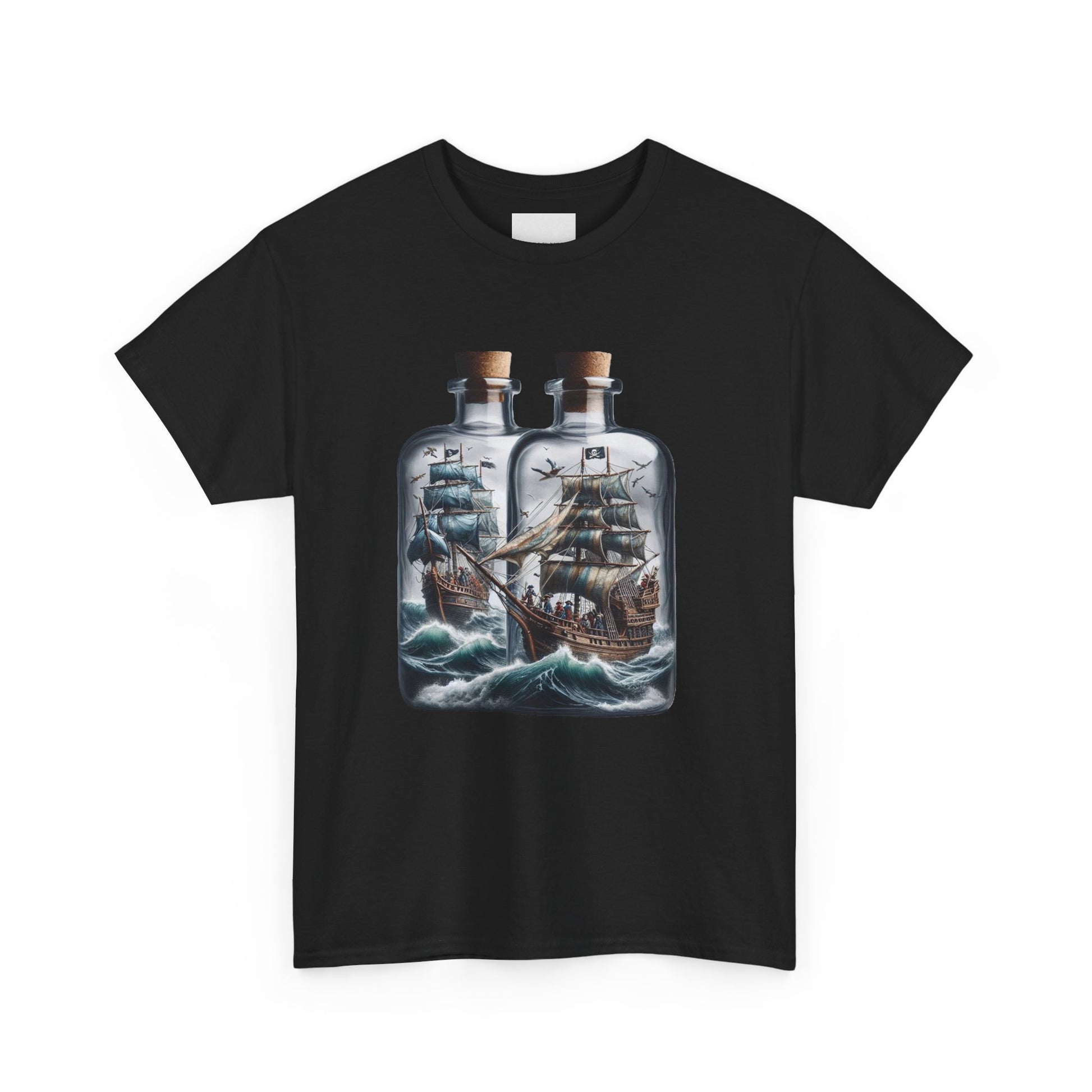 Nautical Tee with Ships in Bottles Design
