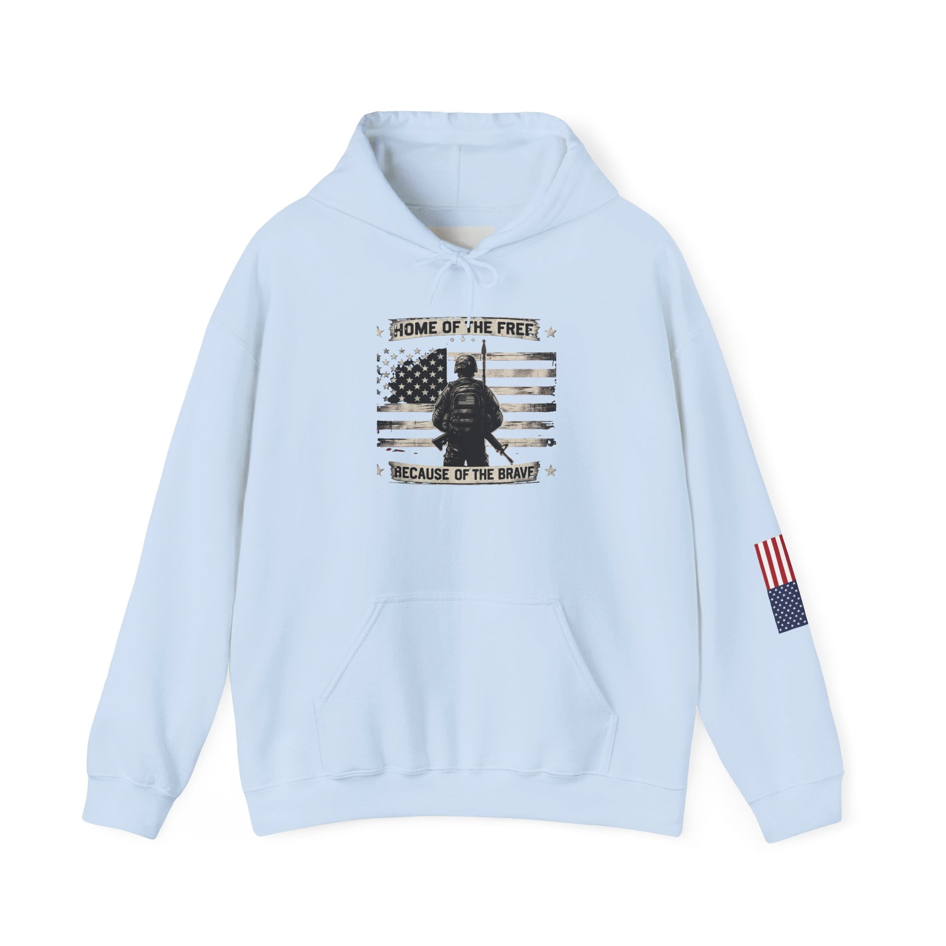 American Flag Military Hoodie Sweatshirt, Patriotic Soldier Gift, Veteran Apparel, Home Of The Free, Unisex Pullover, Patriotic Hooded