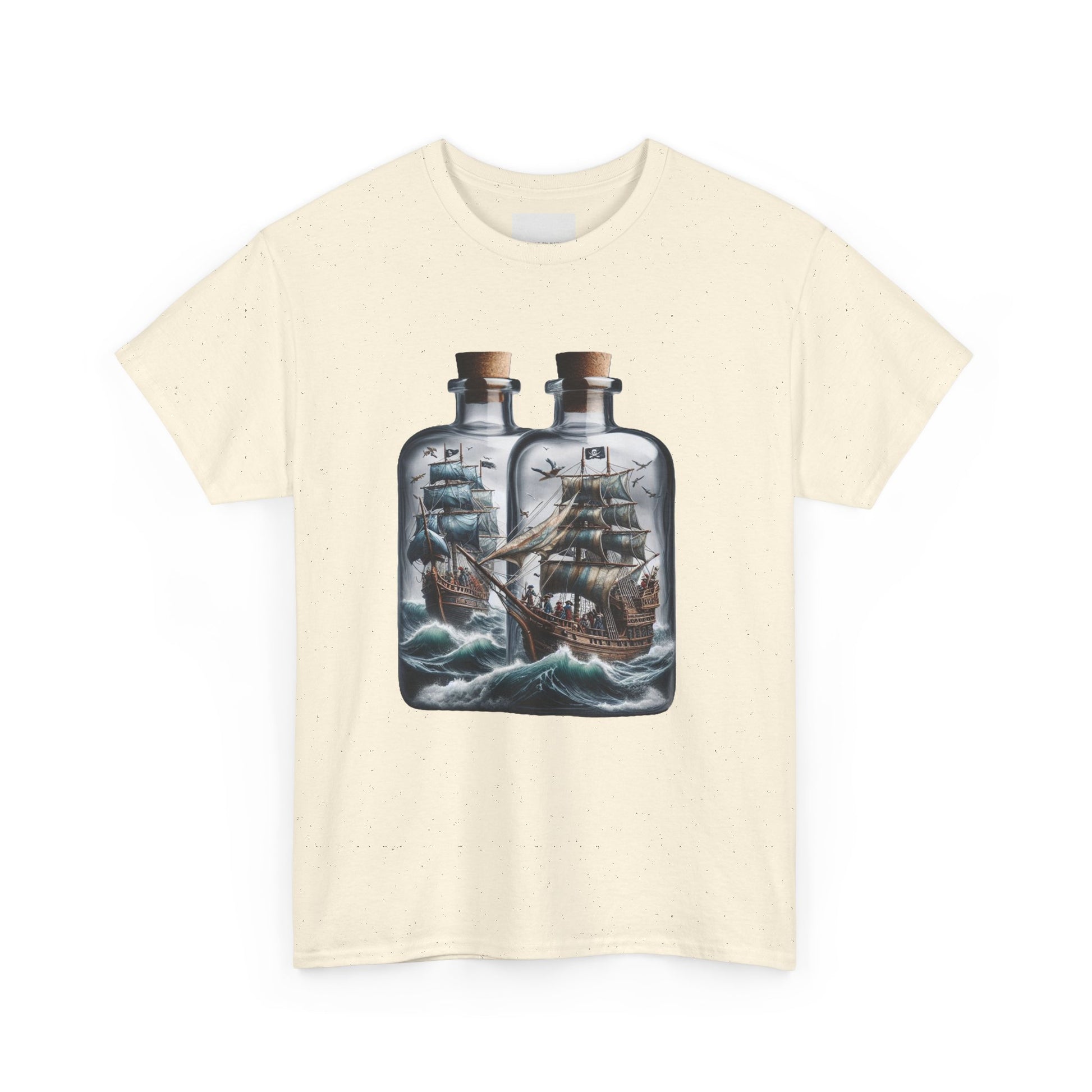 Nautical Tee with Ships in Bottles Design