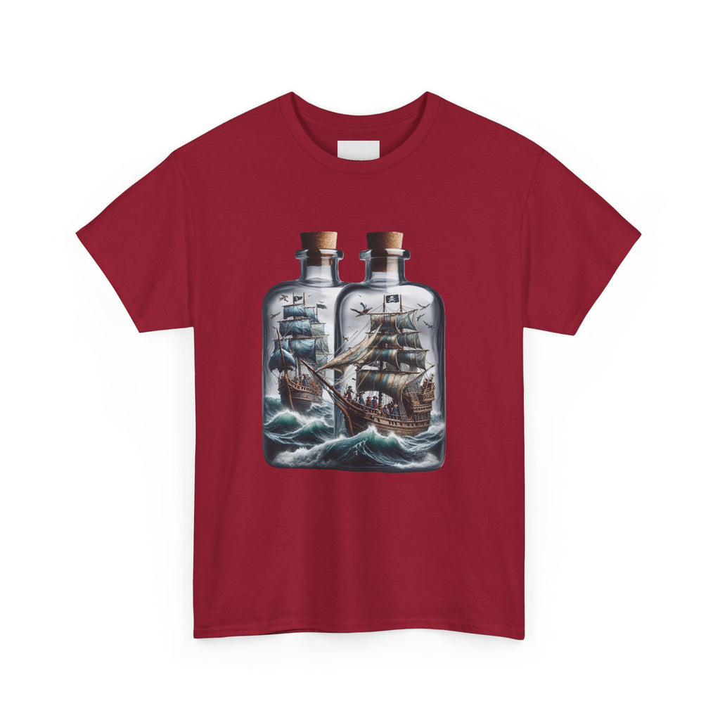 Nautical Tee with Ships in Bottles Design