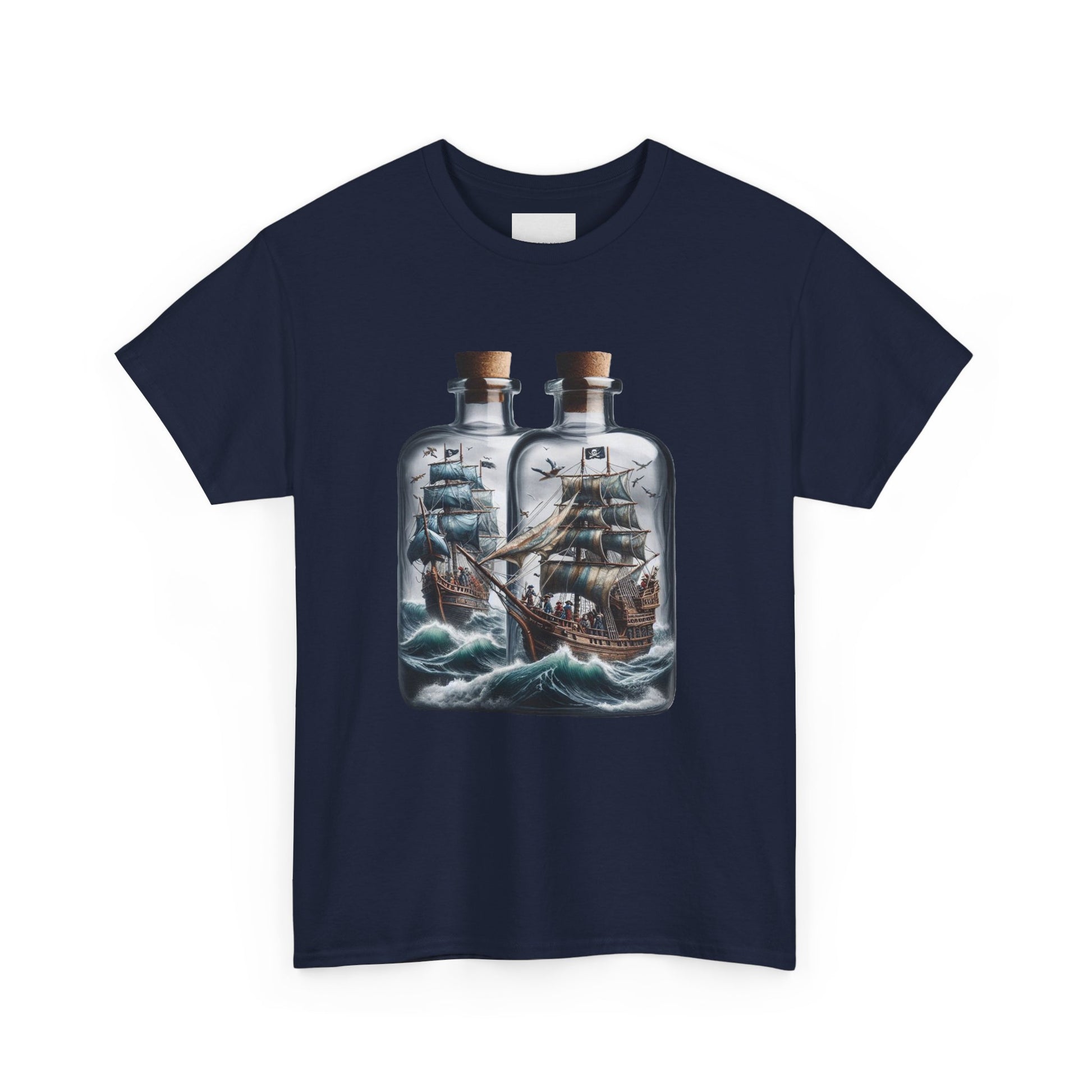 Nautical Tee with Ships in Bottles Design