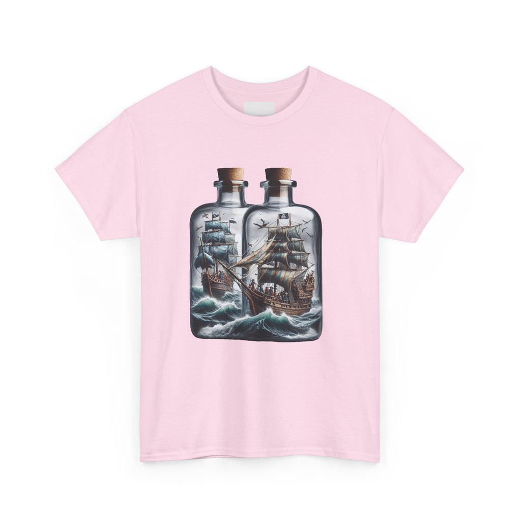 Nautical Tee with Ships in Bottles Design