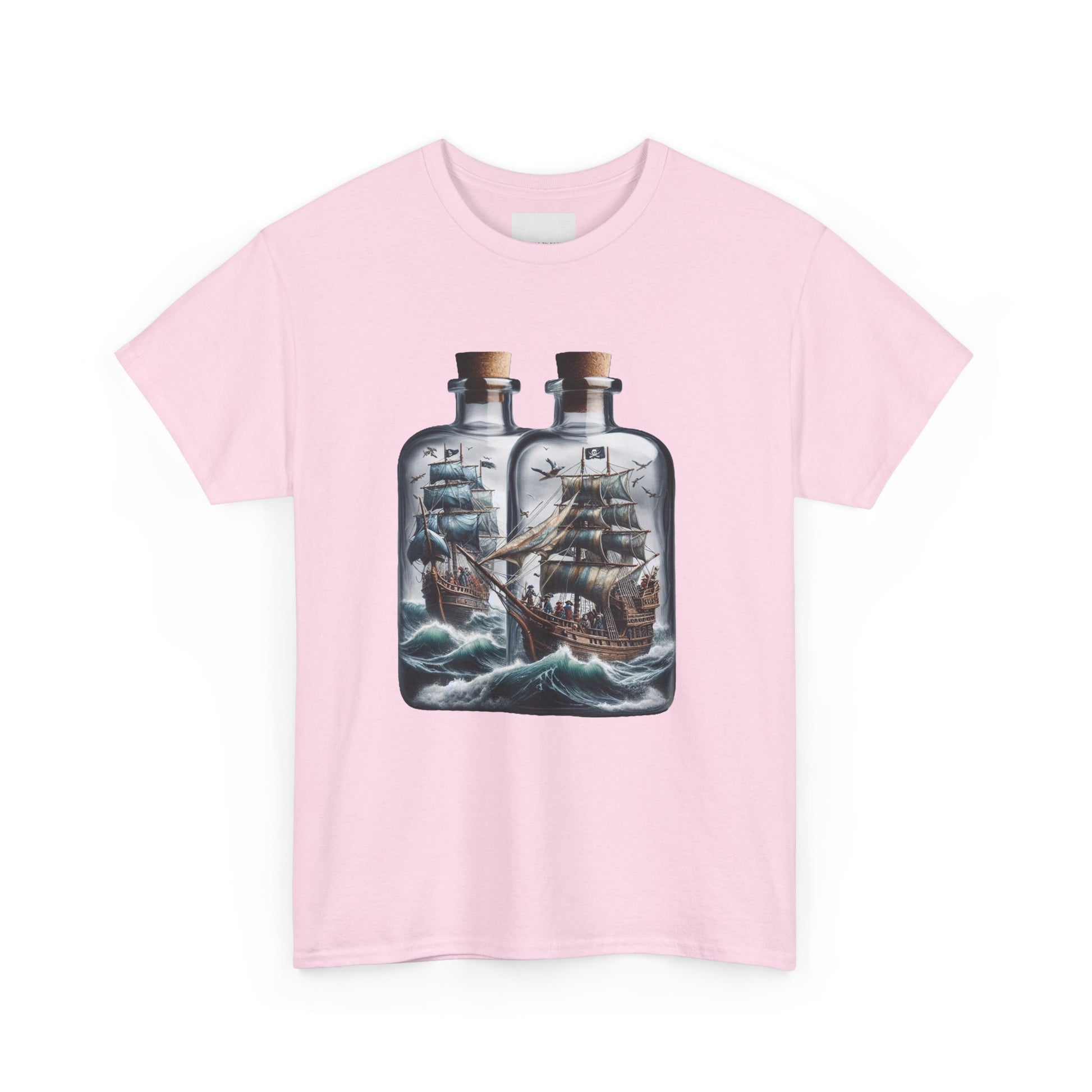 Nautical Tee with Ships in Bottles Design