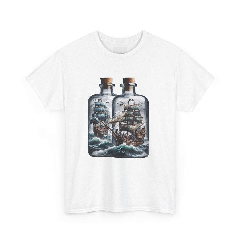 Nautical Tee with Ships in Bottles Design