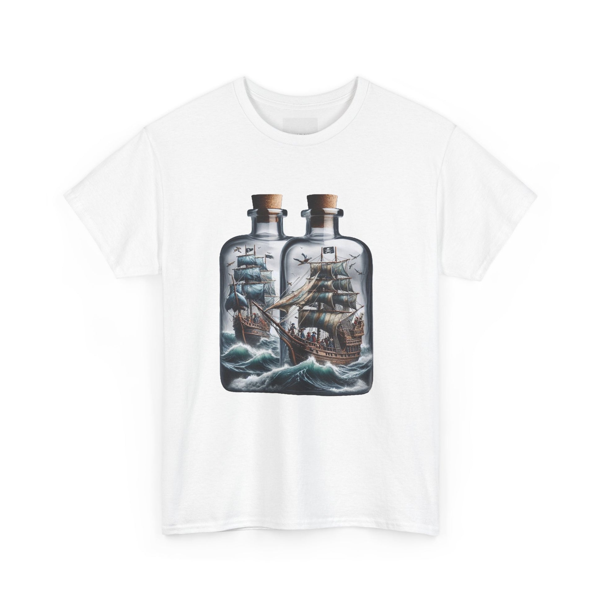 Nautical Tee with Ships in Bottles Design