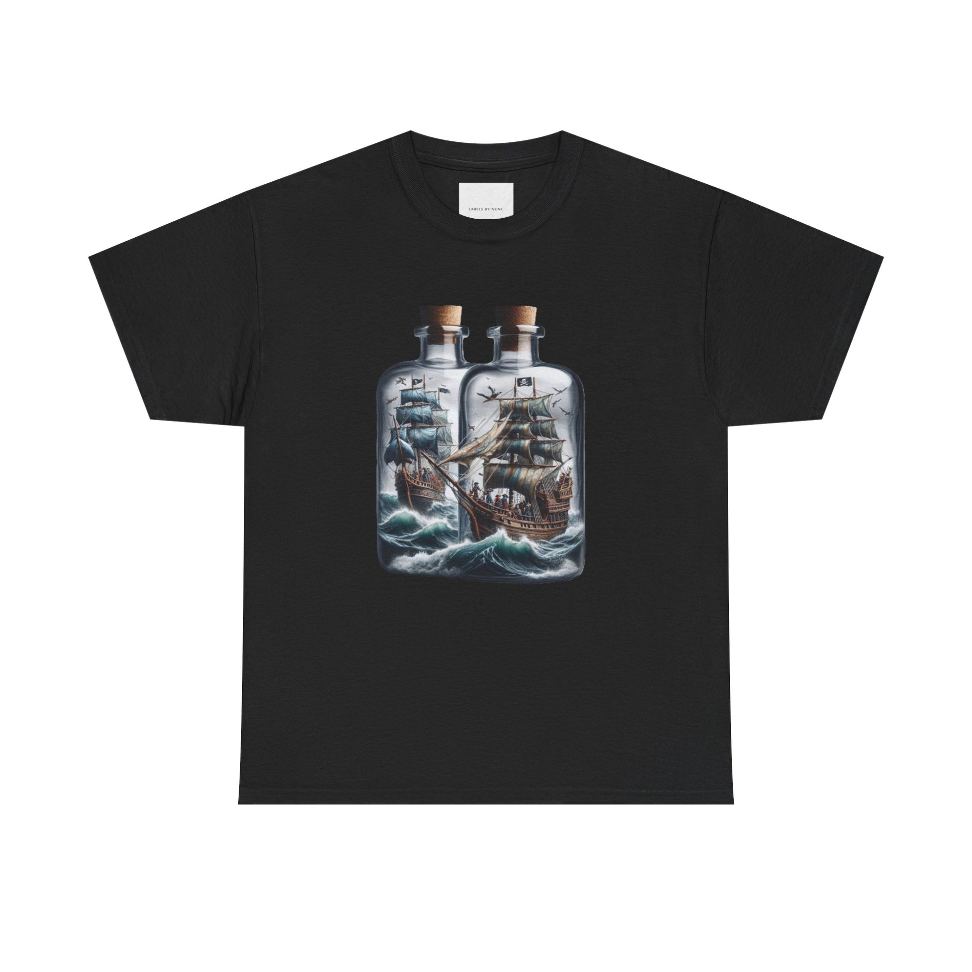 Nautical Tee with Ships in Bottles Design
