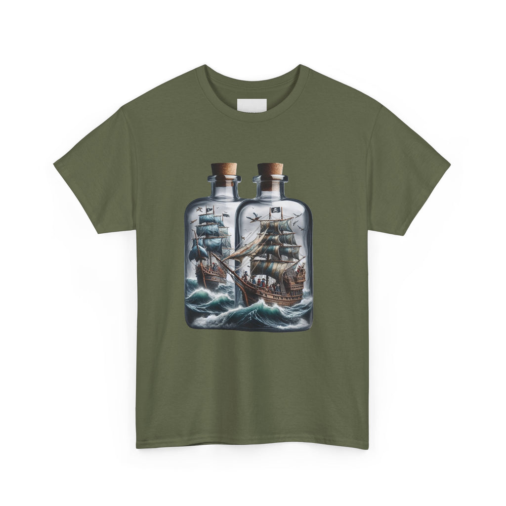 Nautical Tee with Ships in Bottles Design
