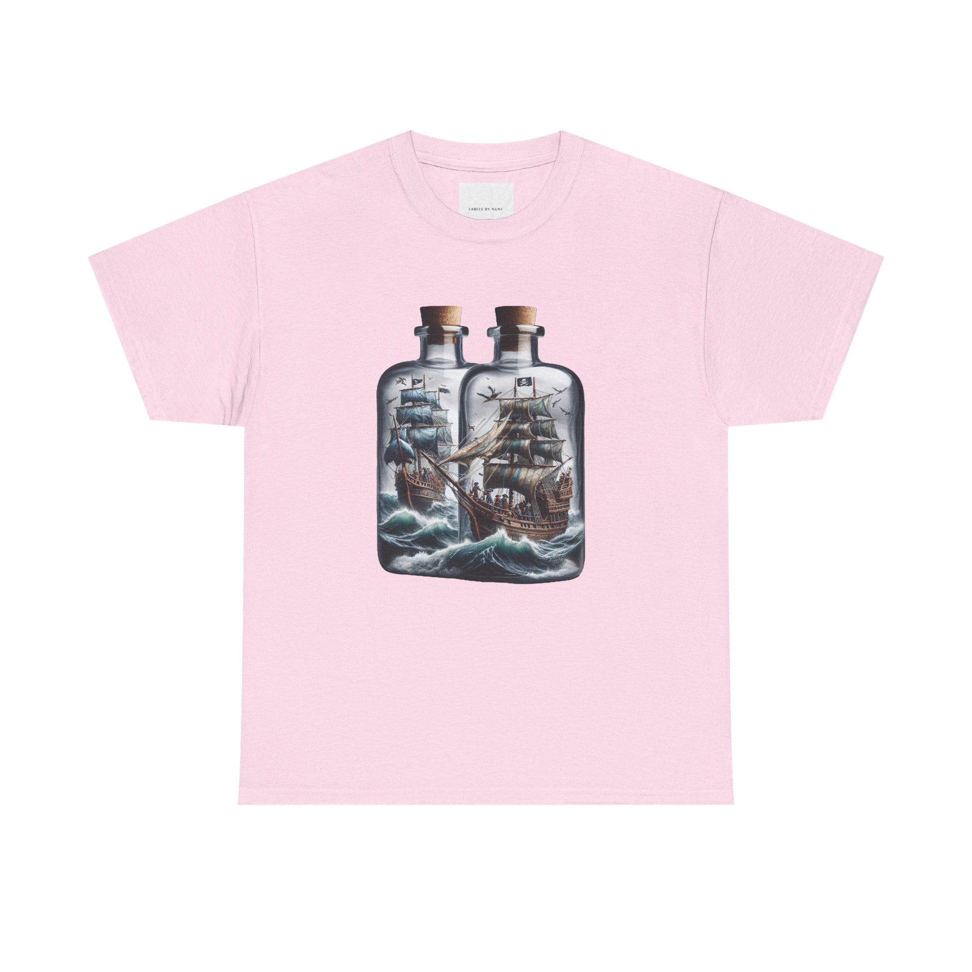 Nautical Tee with Ships in Bottles Design